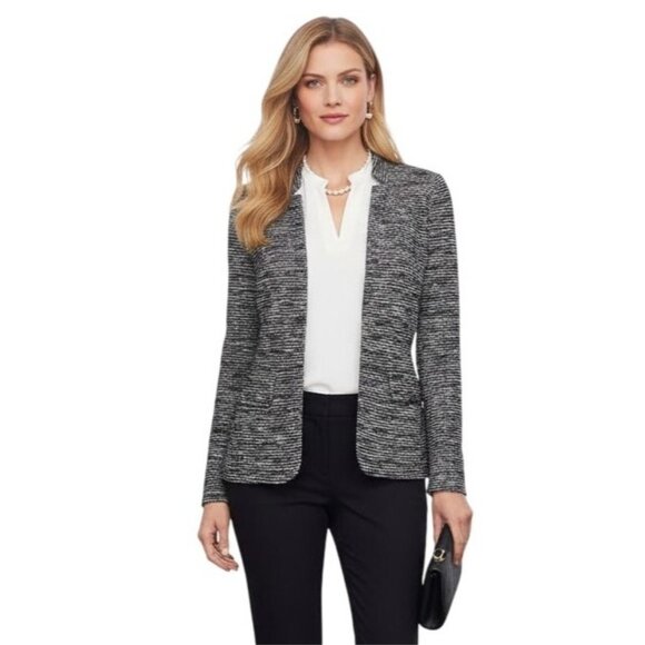 Talbots Petites 2P Berkeley Black & White Tweed Knit Blazer Nubby Cozy - Picture 1 of 11